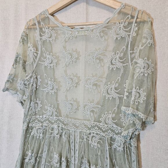 Pol Light Sage Green Lace Kimono Topper Swim Cover-up Boho Cottage Small Medium - Picture 2 of 8